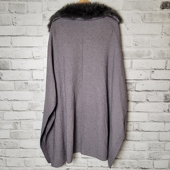ZARA Coat Jacket Fur Collar Knit Cape Poncho Faux Coat Jacket - Picture 6 of 8